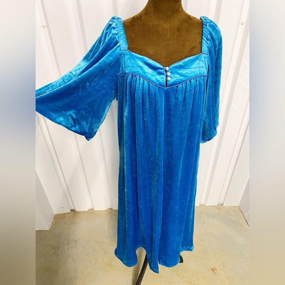 Vintage Kaftan Moomoo Retro Regencycore Velvet Velour Maxi Dress Puff Sleeves